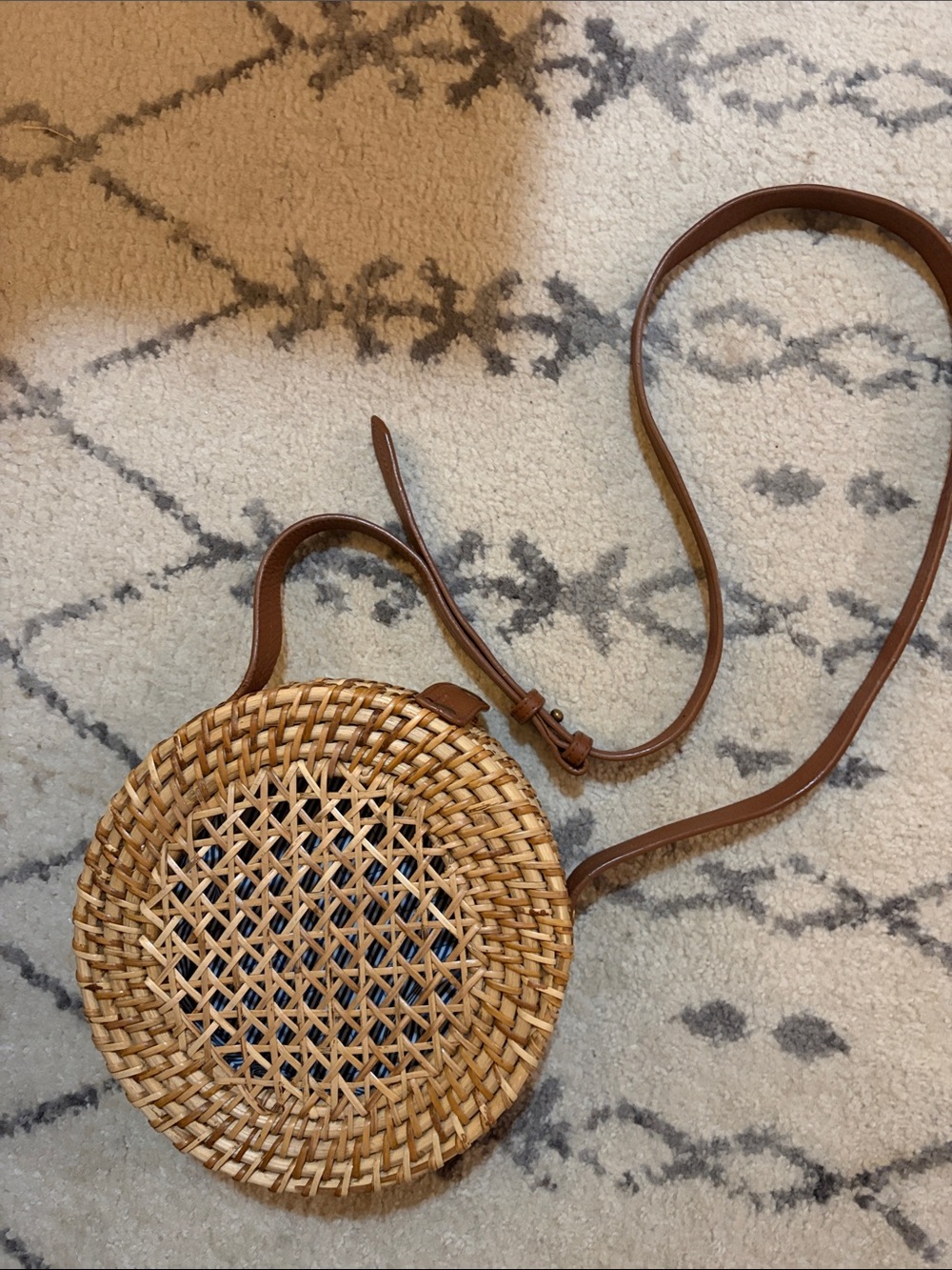 J. Crew Round Woven Crossbody in Tan with Brown Strap